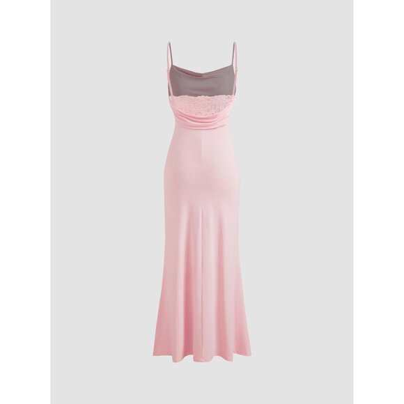 Women Maxi Dress Slim Fit Cowl Neck Backless Ruched Evening Gown - Picture 5 of 7